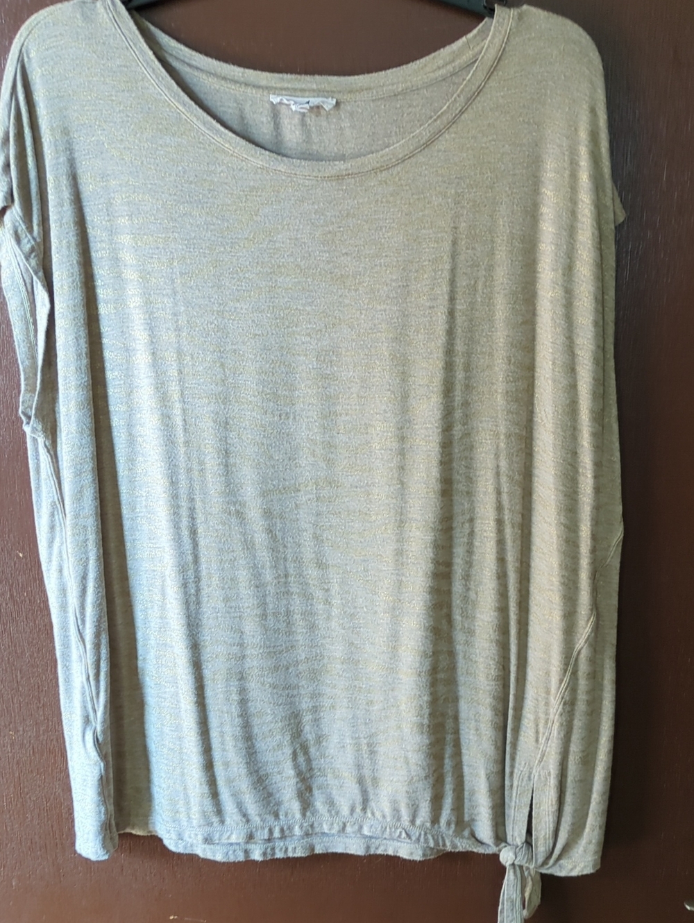 Women's Lightweight Scoop Neck Long Sleeve Top - Olive With Subtle Gold Stripes